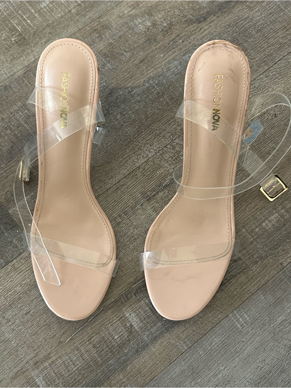 Fashion Nova Nude Clear Strap Block-Heel Sandals